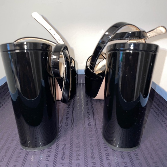 Prada Black Patent Leather Platform Ankle Strap Sandals! Fits size 7 1/2. - Picture 8 of 8